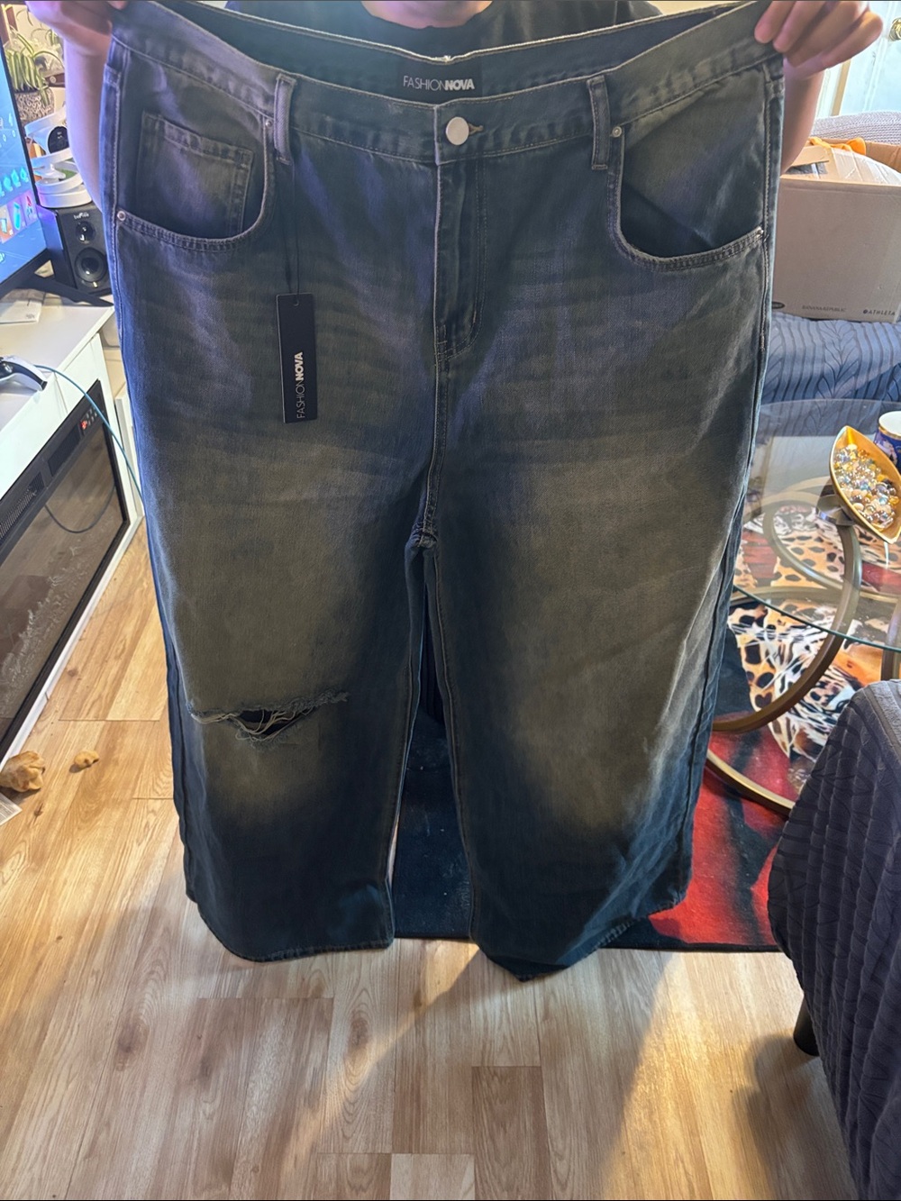 Fashion Nova Men's Black Washed Distressed Denim Shorts